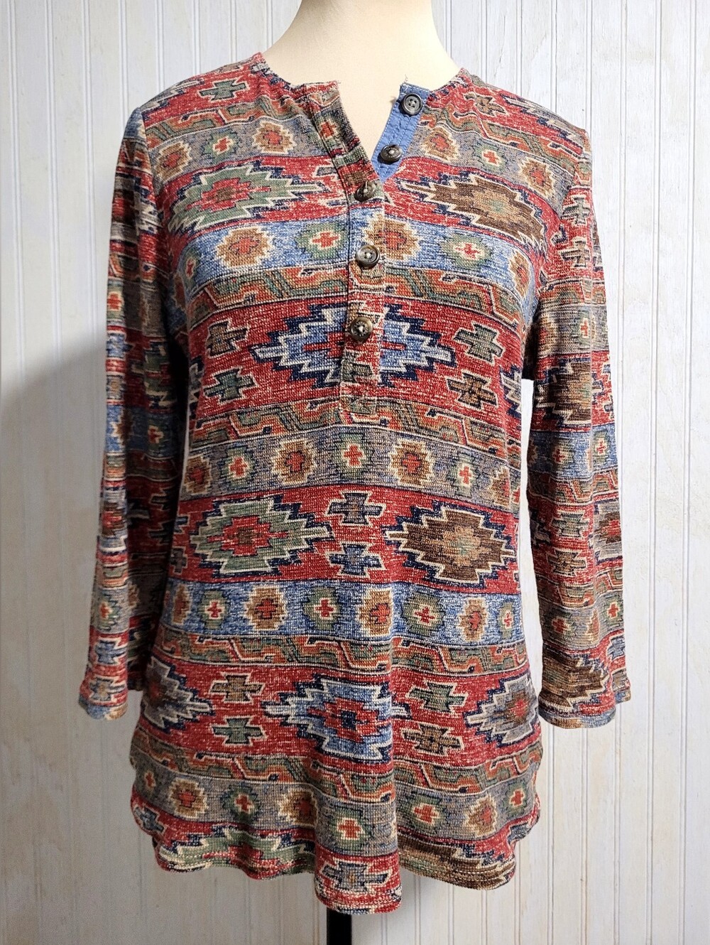 Vintage Lauren Ralph Lauren Southwestern Aztec Henley Top Size Large